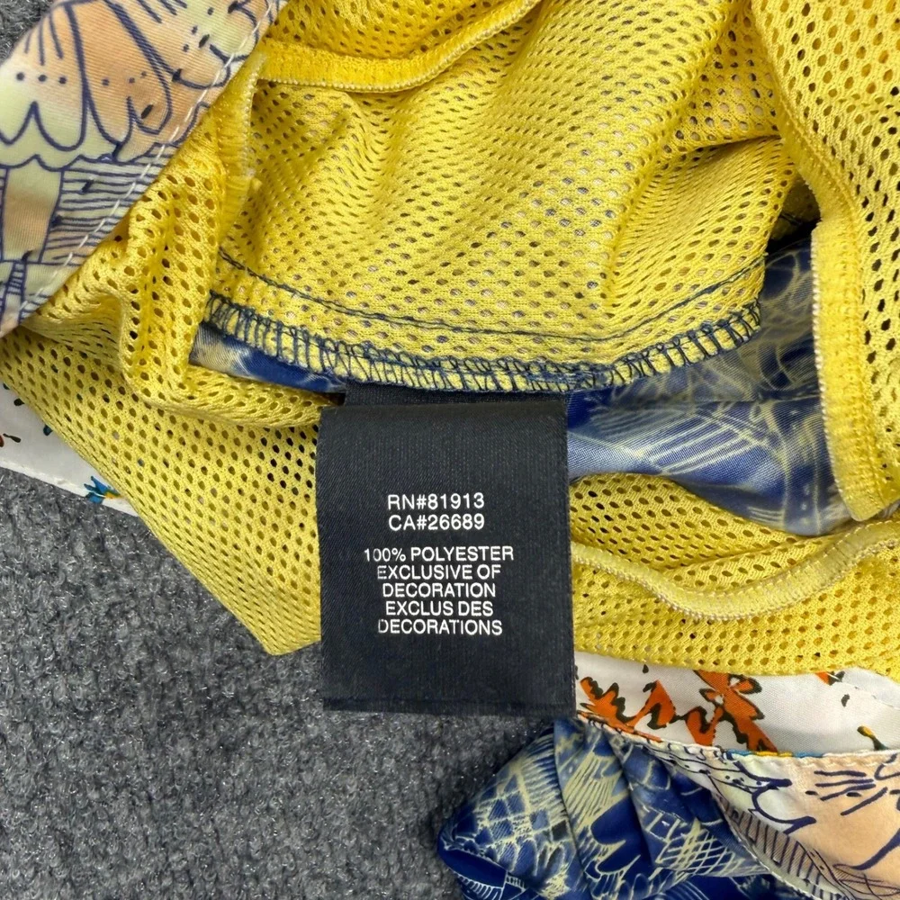 Robert Graham Mens Blue Yellow Geometric Vintage Car Swim Trunks Board Shorts 32
